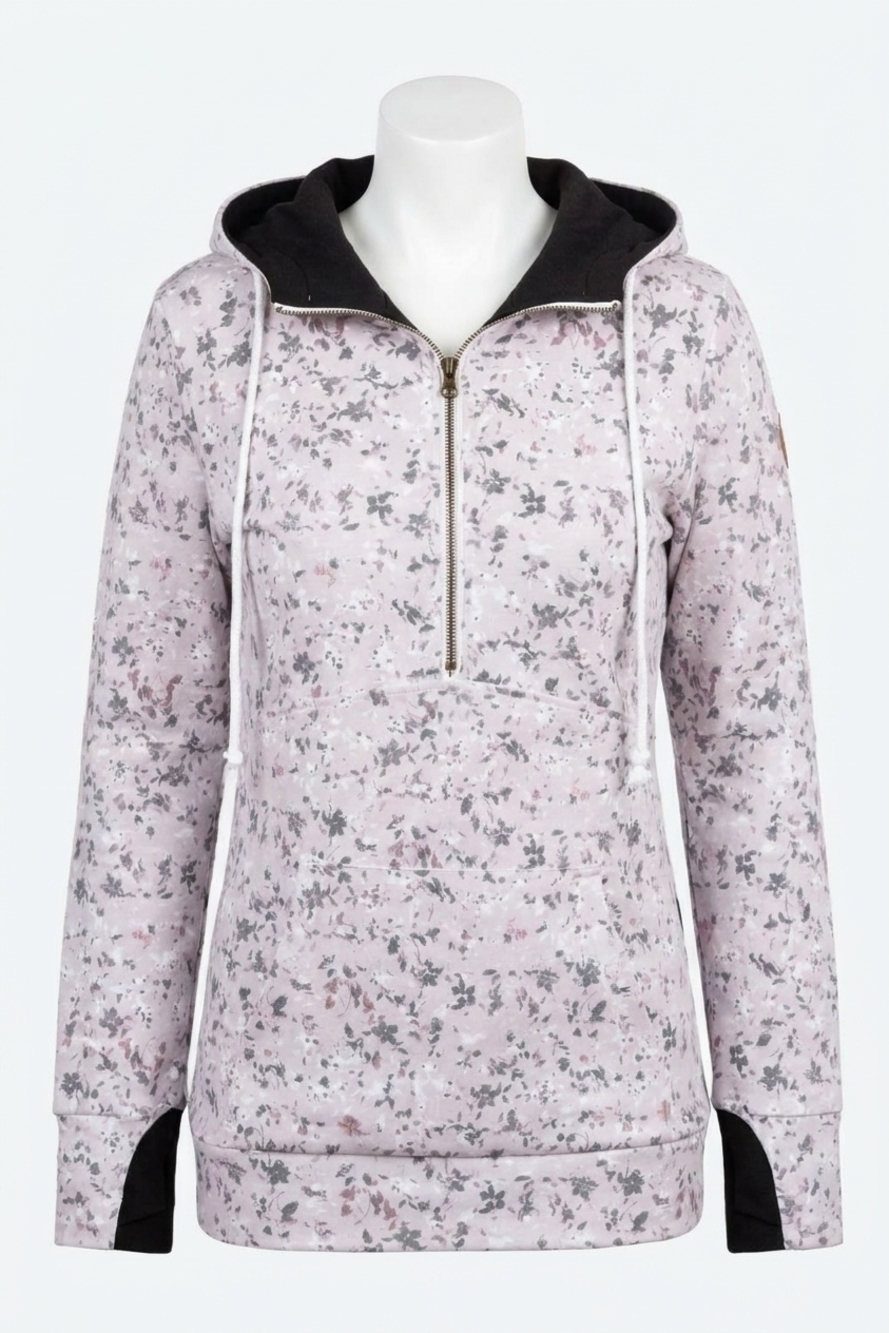 NEW MICHELLE MAE halfzip hoodie in tan micro floral and black
